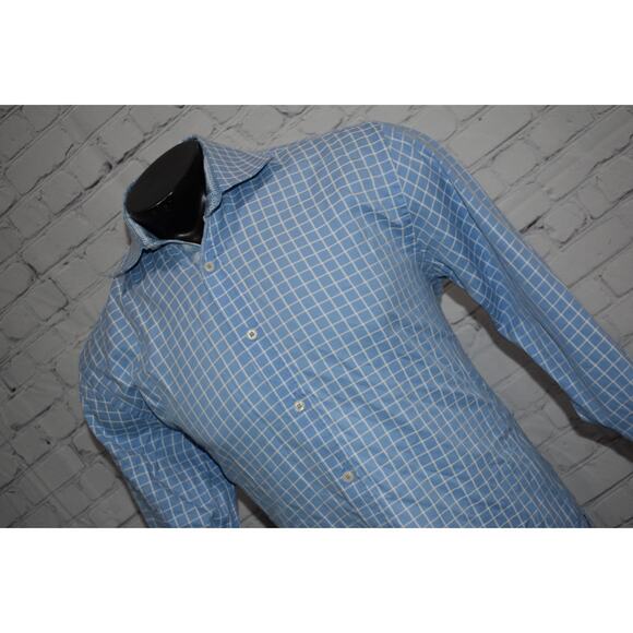 English Laundry Dress Shirt Mens Size Large Blue Plaid Geometric Flip Cuffs - Picture 10 of 10
